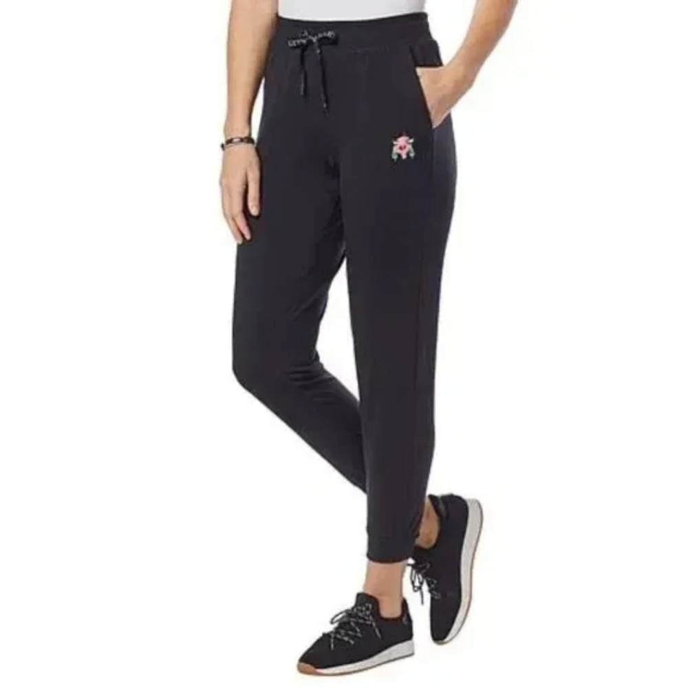 NWT Badgley Mischka Embroidered Logo Design French Terry Pull On Jogger Pants